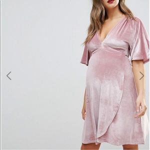 Maternity Velvet Plunge Mini Dress w Kimono Sleeve